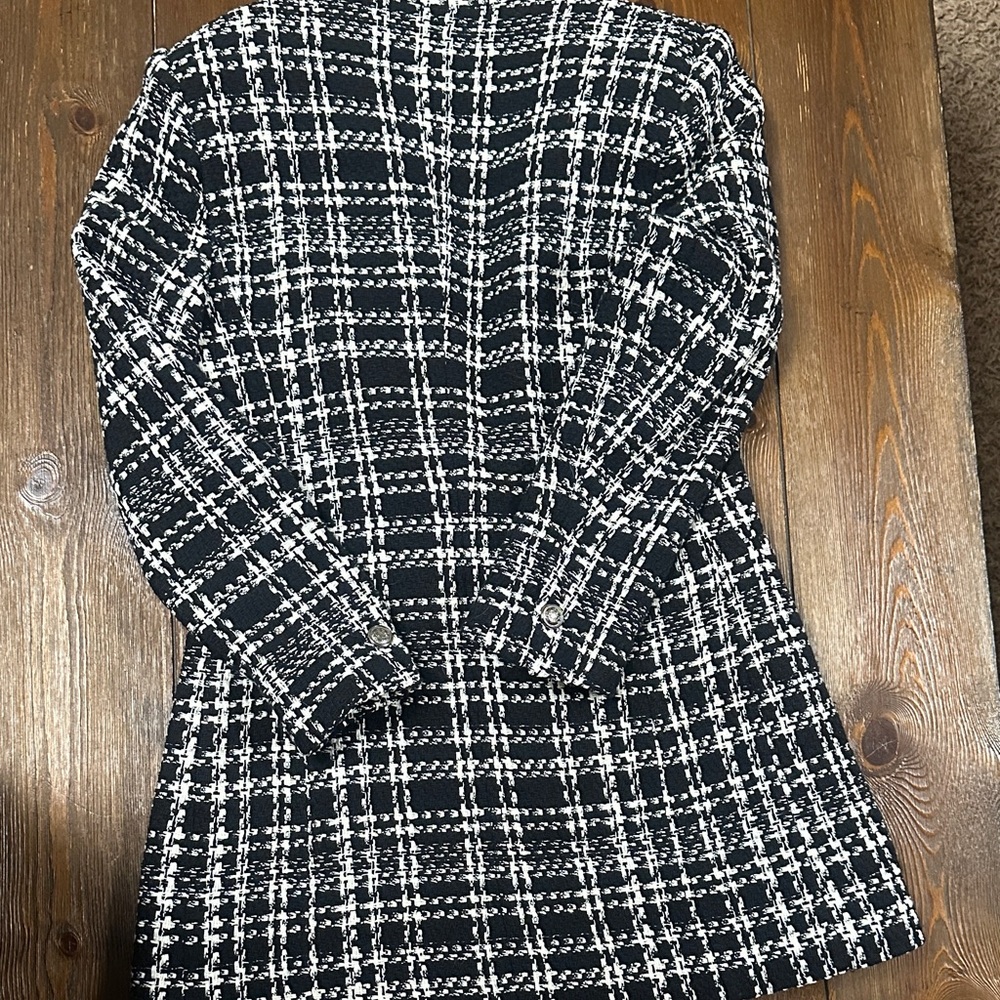 Zara Black and White Tweed Plaid Blazer Coat - Picture 10 of 12